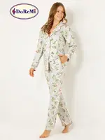 DoReMi Çiçekli Doğal Viskon Soft Yumuşak Düğmeli Pijama Takımı Desenli görsel 9