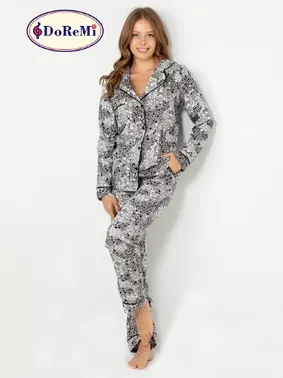 DOREMI DoReMi Doğal Viskon Soft Yumuşak Düğmeli Pijama Takımı - Alternatif Görünüm