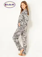 DoReMi Doğal Viskon Soft Yumuşak Düğmeli Pijama Takımı Desenli görsel 4