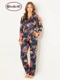 DOREMI Gömlek Yaka Doğal Viskon Soft Yumuşak Düğmeli Pijama Takımı DoReMi
