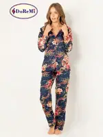 Gömlek Yaka Doğal Viskon Soft Yumuşak Düğmeli Pijama Takımı DoReMi Desenli görsel 6