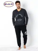 DoReMi V Yaka Erkek Homewear Pijama Takımı Antrasit Melanj farklı açı