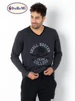 DoReMi V Yaka Erkek Homewear Pijama Takımı Antrasit Melanj görsel 6