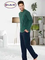 Patlı Yeşil Uzun Kollu Erkek Doremi Pijama Takımı Yeşil