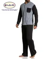 Önden Düğmeli DoReMi Erkek Pijama Takımı Siyah-Gri detay görünüm