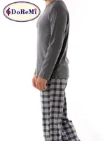 V Yaka DoReMi Erkek Pijama Takımı Füme detay görünüm