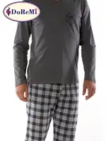 V Yaka DoReMi Erkek Pijama Takımı Füme farklı açı
