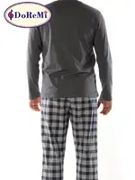 V Yaka DoReMi Erkek Pijama Takımı Füme görsel 4