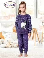Gece Desenli Kız Çocuk Pijama Takımı DoReMi Lacivert