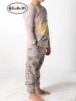 Uzun Kollu Kız Çocuk Pijama Takımı DoReMi Vizon görsel 4