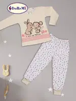 Tavşan Desenli Kız Çocuk Pijama Takımı Bej