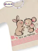 Tavşan Desenli Kız Çocuk Pijama Takımı Bej görsel 4