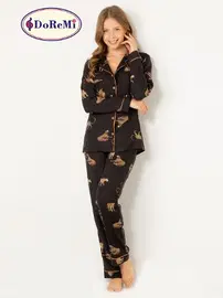 DOREMI DoReMi Leoparlı Doğal Viskon Soft Yumuşak Düğmeli Pijama Takımı