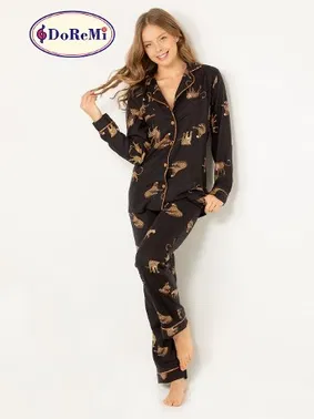 DOREMI DoReMi Leoparlı Doğal Viskon Soft Yumuşak Düğmeli Pijama Takımı - Alternatif Görünüm