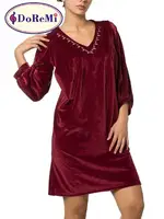 Doremi Uzun Kollu Kadife Gecelik Bordo detay görünüm