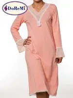 Doremi Uzun Kollu Penye Gecelik Rahat Kesim Yavruağzı detay görünüm