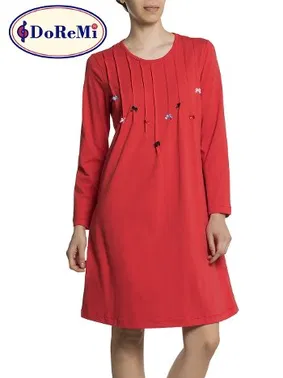 DOREMI Doremi Kırmızı Dizüstü Uzun Kollu Penye Gecelik