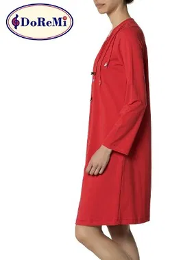 DOREMI Doremi Kırmızı Dizüstü Uzun Kollu Penye Gecelik - Alternatif Görünüm