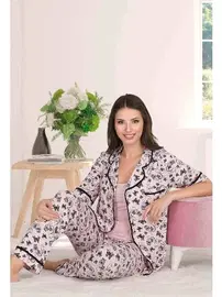 Lady Düğmeli Pijama Atlet 3 lü Takım Lady 20013