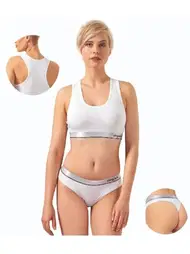 Öztaş Elegant Beyaz Spor Sütyeni Ve String Külotlu Takım 23001-YG Öztaş