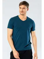 Erkek Likralı V Yaka T-shirt Cacharel 1332/PETROL Petrol