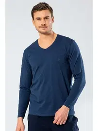 Cacharel Erkek V Yaka Uzun Kollu T-Shirt Cacharel 1334/İNDİGO