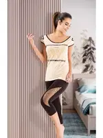 Geniş Yaka Kadın Kapri Takım Derya Kurşun 1502 Kahverengi