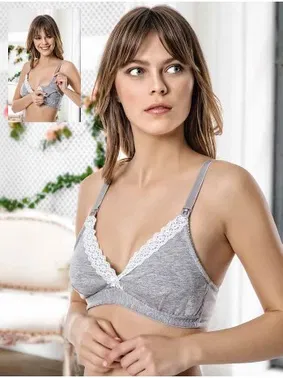 Godewo Gri Dantel Detaylı Emzirme Sütyen Mammabra Godewo 7020