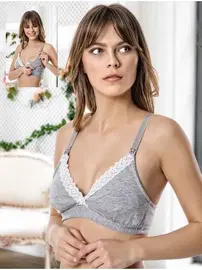 Godewo Gri Dantel Detaylı Emzirme Sütyen Mammabra Godewo 7020