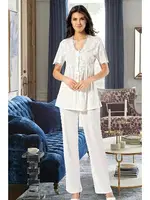 Hamile Lohusa 3lü Pijama Gecelik Takım XSES 4300 Ekru görsel 5