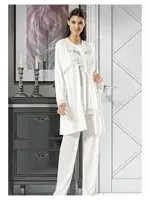 Hamile Lohusa 3lü Pijama Gecelik Takım XSES 4400 Ekru