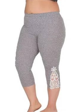 Lady İşlemeli Büyük Beden Kapri Tayt Lady 1112