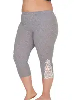 İşlemeli Büyük Beden Kapri Tayt Lady 1112 Gri