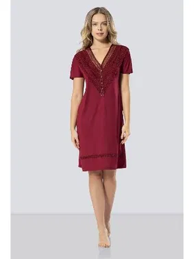 Türen Kadın V Yaka Bordo Gecelik Türen 3282