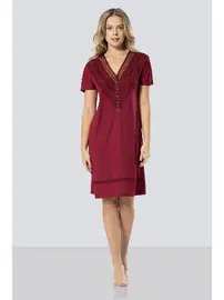 Türen Kadın V Yaka Bordo Gecelik Türen 3282