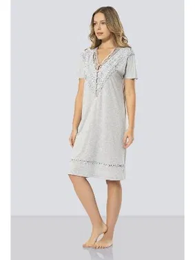 Türen Kadın V Yaka Gri Gecelik Türen 3282 - Alternatif Görünüm