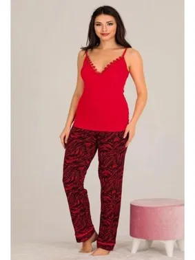 Lady Kırmızı Güpür Detaylı 3 Lü Pijama Takım Lady 20016 - Alternatif Görünüm