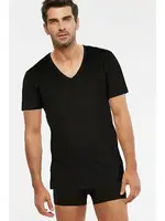 Kom Enrico V Yaka Pamuk 2 li Erkek Tshirt Siyah detay görünüm