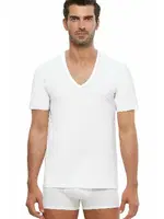 Kom Enrico V Yaka Pamuk 2 li Erkek Tshirt Beyaz