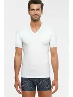 Kom Erkek V Yaka Pamuklu T-Shirt Antonio Beyaz farklı açı