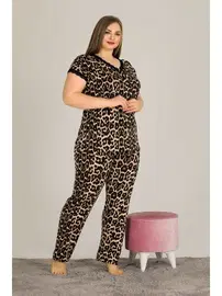 Lady Leopar Büyük Beden Kısa Kollu Kadın Pijama Takım Lady 10805