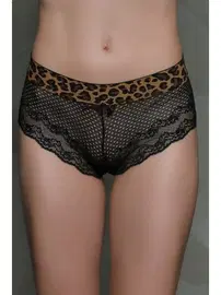 Moonlight Leopar Detaylı Siyah Dantel Slip Külot Moonlight 3006