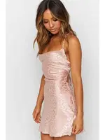 Merry See Baskılı Saten Mini Elbise Pembe MS 2327 Pembe