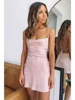 Merry See Baskılı Saten Mini Elbise Pembe MS 2327 Pembe görsel 5