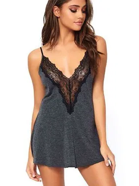 Merry See Merry See Dantel İşlemeli Penye Gecelik İç Giyim Gri