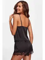 Merry See Dantel İşlemeli saten Şortlu Pijama Takım Siyah Siyah detay görünüm