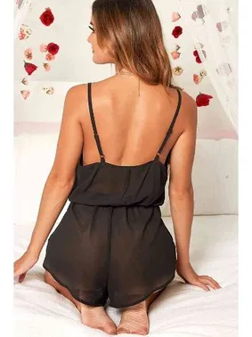 Merry See Merry See Dantel İşlemeli Şifon Tulum Gecelik MS2646-Siyah - Alternatif Görünüm