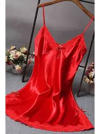 Merry See Merry See Dantelli Kısa Saten Gecelik MS2331-Kırmızı