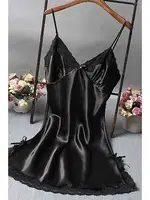 Dantelli Kısa Saten Gecelik Merry See MS2331-Siyah Siyah