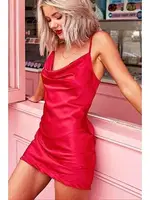 Merry See Gögüs Degajeli Saten Elbise Kırmızı Kırmızı görsel 5